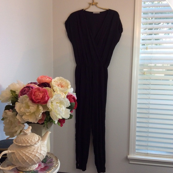 SOLD OLIVIA MOON Drape Wrap Top Black Jumpsuit - Picture 3 of 7